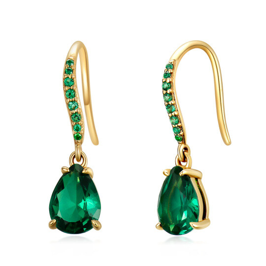 10K Gold Emerald Cubic Zirconia Drop Earrings For Women-1