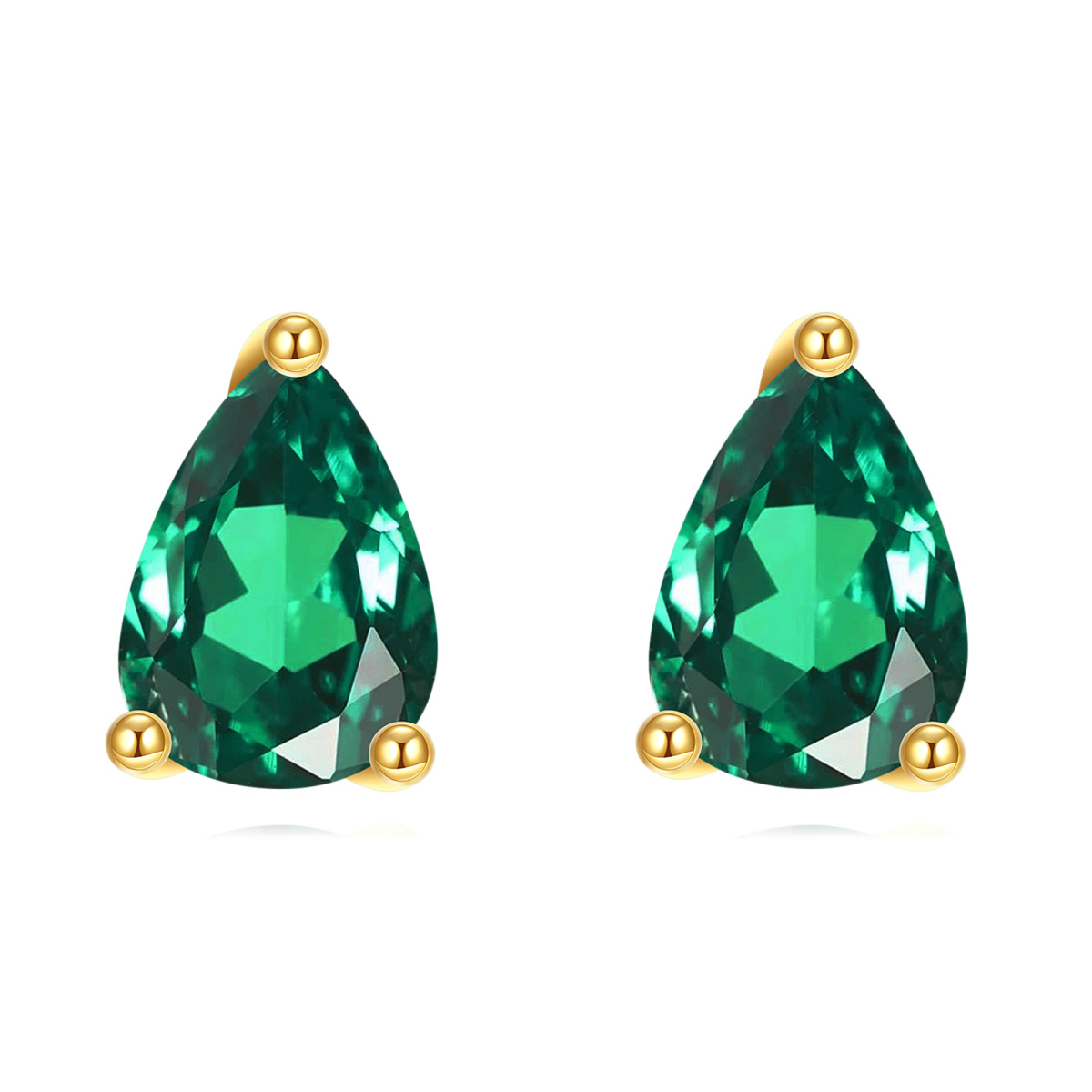 10K Gold Emerald Drop Shape Stud Earrings-1