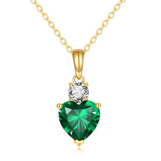 10K Gold Emerald Heart Pendant With Cubic Zirconia Necklace-7