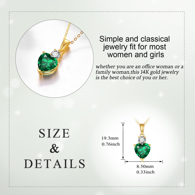 14K Gold Emerald Heart Pendant With Cubic Zirconia Necklace-6