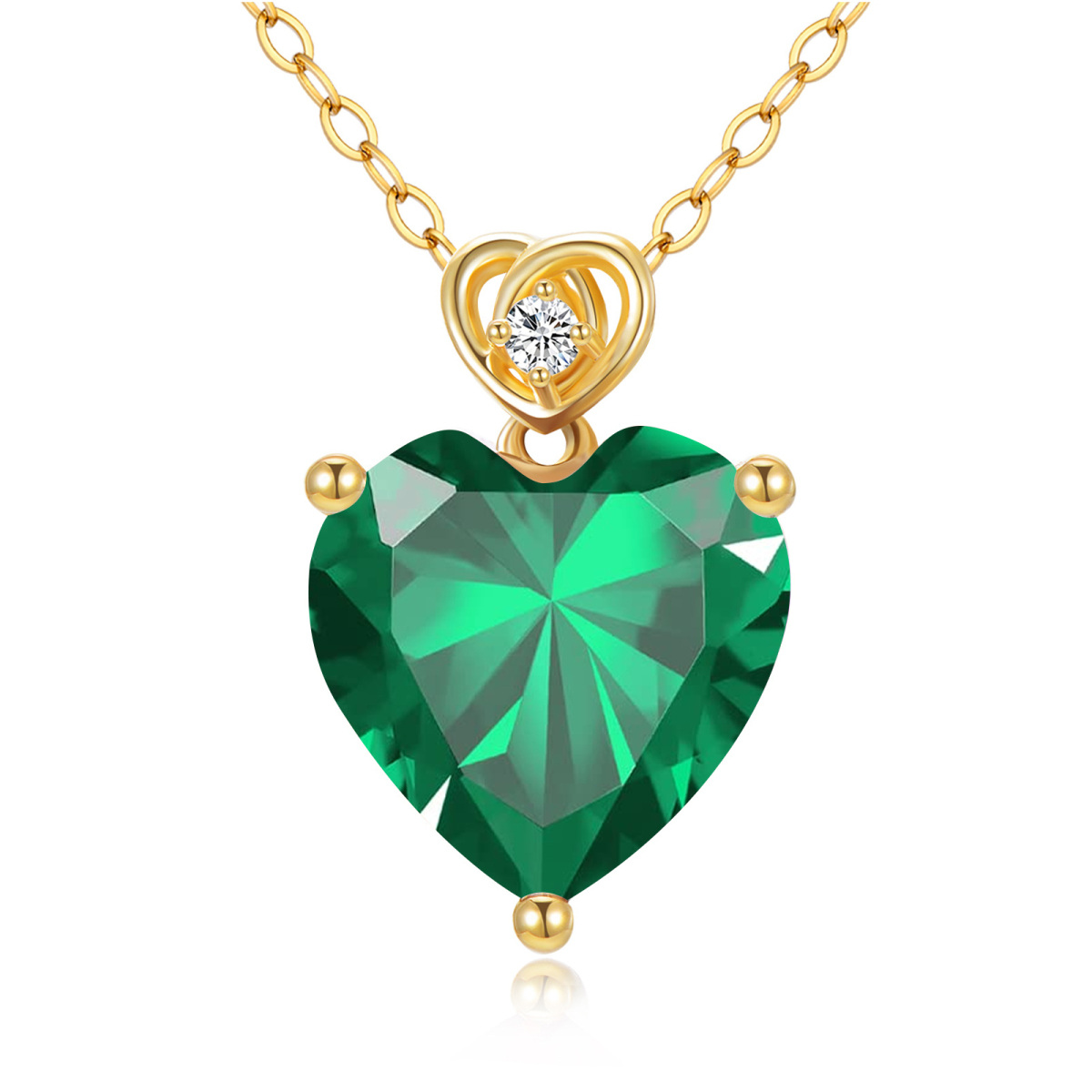 14K Gold Emerald Heart Pendant Necklace-1