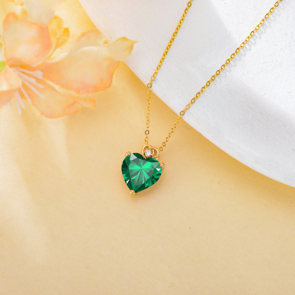 Collar Colgante Corazón Esmeralda Oro 18K-3