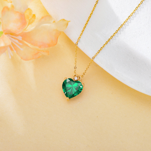 14K Gold Emerald Heart Pendant Necklace-3