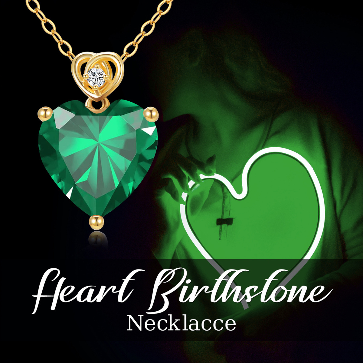 14K Gold Emerald Heart Pendant Necklace-6