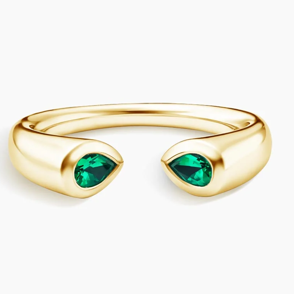 Anillo abierto de pareja con grabado personalizado de esmeralda en oro de 18 quilates-1