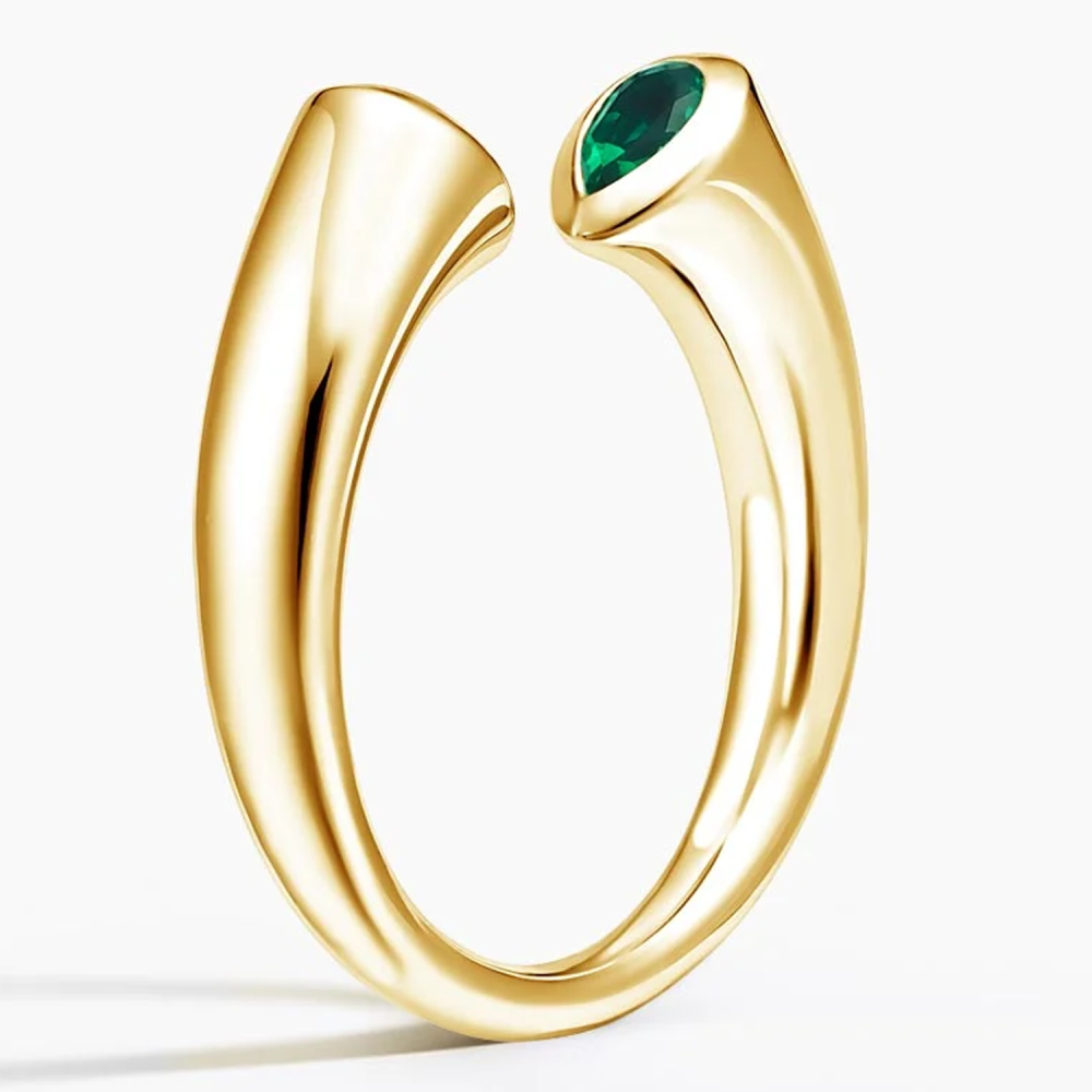 10K witgouden smaragd gepersonaliseerde open ring met gravure-4