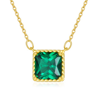 10K Gold Emerald Cubic Zirconia Square Pendant Necklace-32