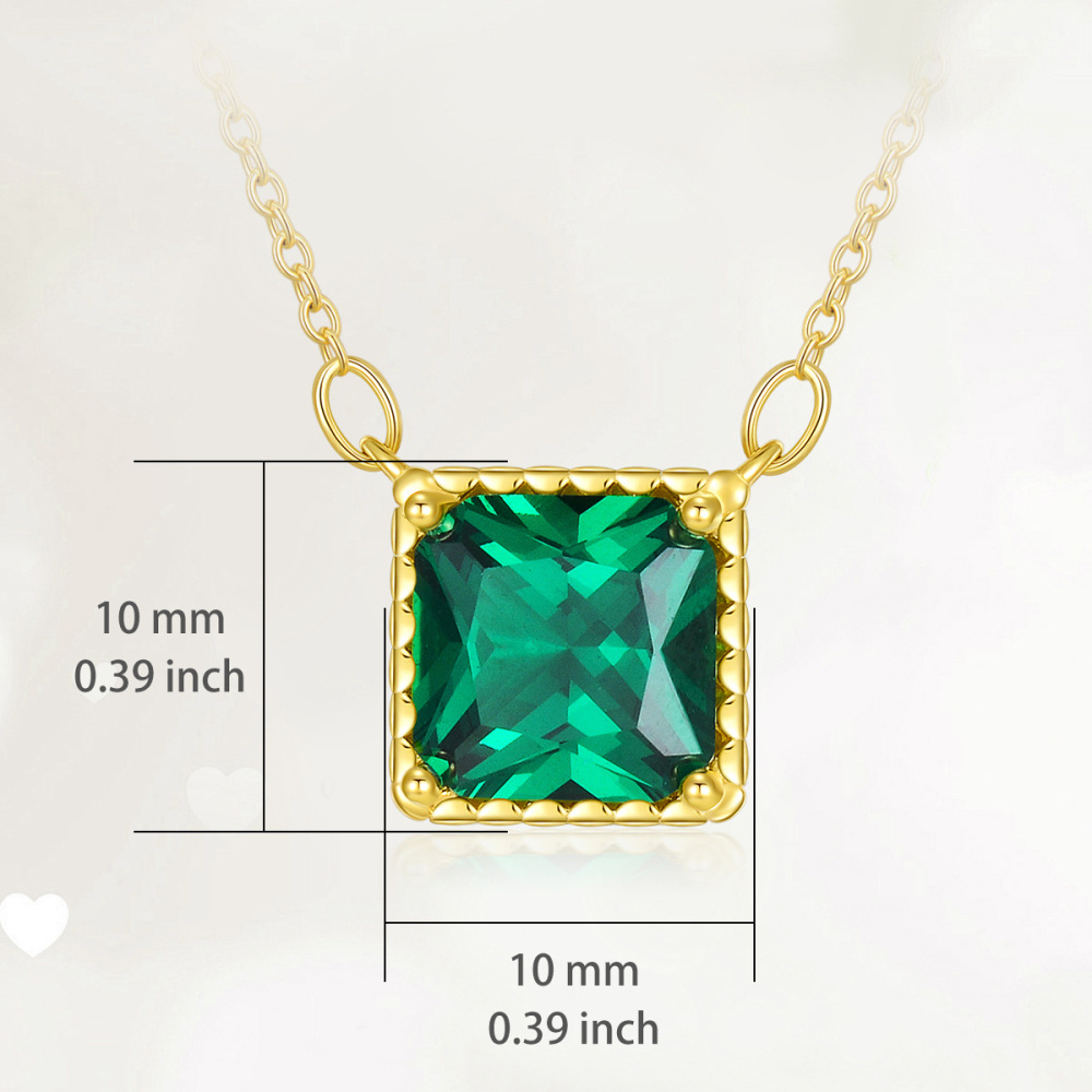 10K Gold Emerald Cubic Zirconia Square Pendant Necklace-5