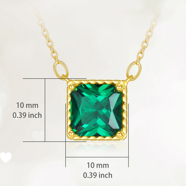 14K Gold Emerald Cubic Zirconia Square Pendant Necklace-5