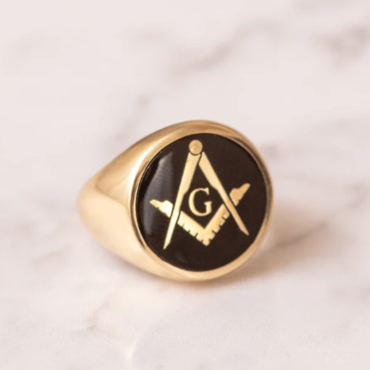 Anillo de sello masónico de plata de ley con esmalte chapado en oro amarillo para hombre