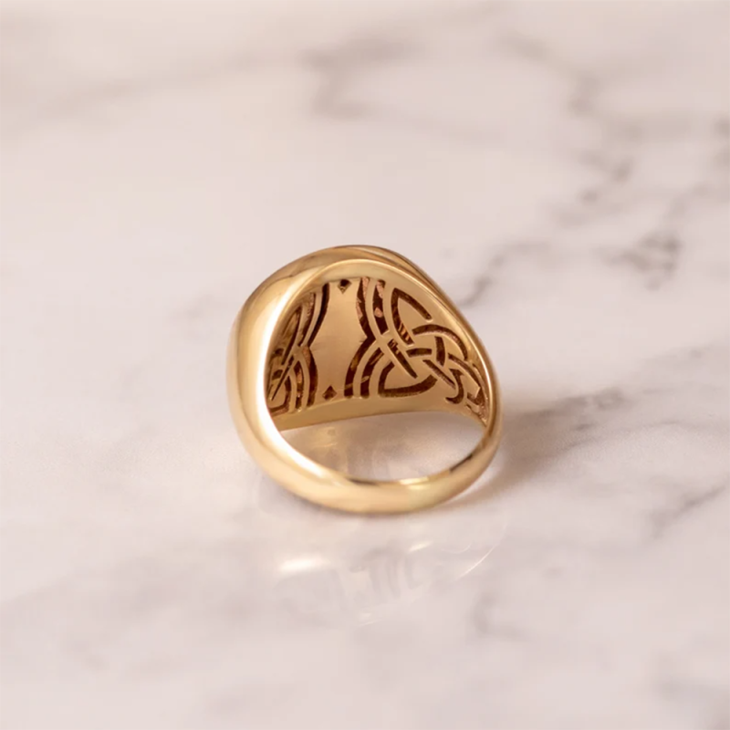 Pierścień sygnetowy masonów ze srebra próby 925 z emalią z żółtego złota dla mężczyzn-4