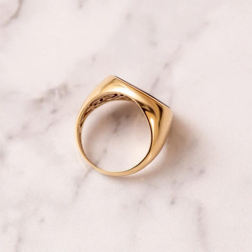 Sterling Silver with Yellow Gold Plated Enamel Freemason Signet Ring for Men-5