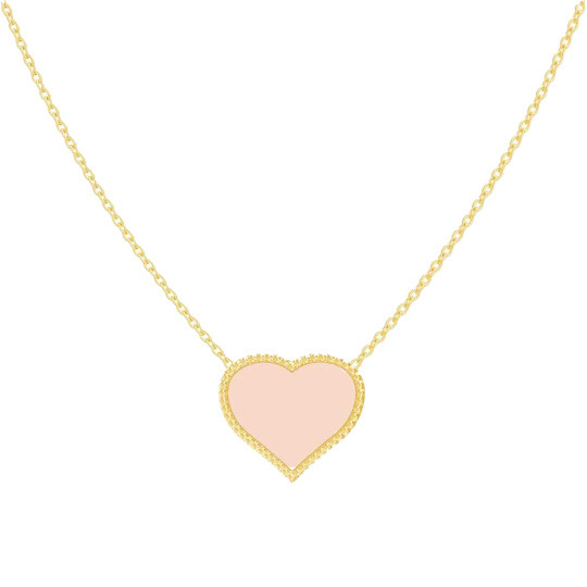 10K Gold Enamel Heart Pendant Necklace