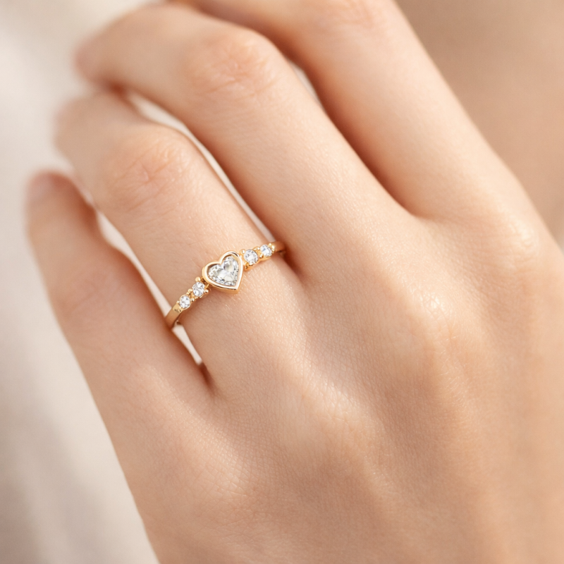 10K Rose Gold Heart Cut Personalized Birthstone & Engravable Birthstone Ring-2