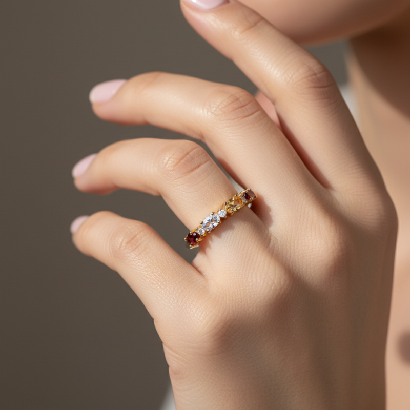 Bague en or rose 10 carats avec pierre de naissance personnalisée et gravure possible-2