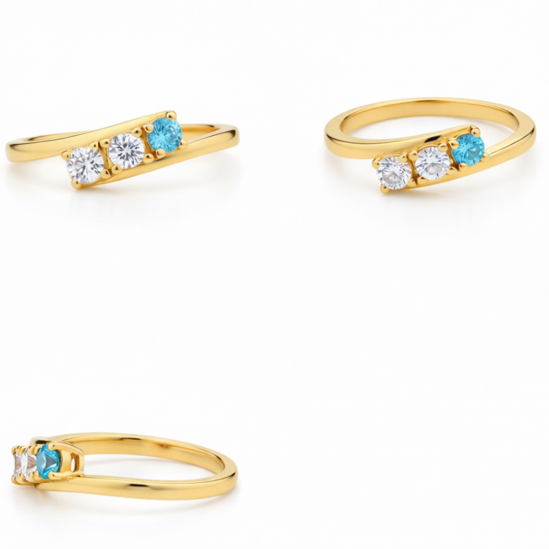 10K White Gold Round Cut Personalized Birthstone & Engravable Birthstone Ring-3