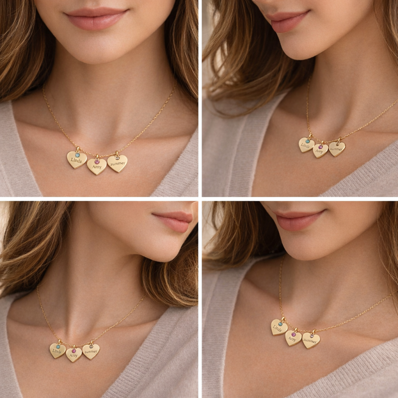 Collar de oro de 14 quilates grabable para mamá con nombre de los niños-3