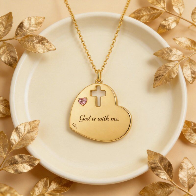 Collar con colgante de cruz y circonita cúbica grabable en oro blanco de 10 quilates-2