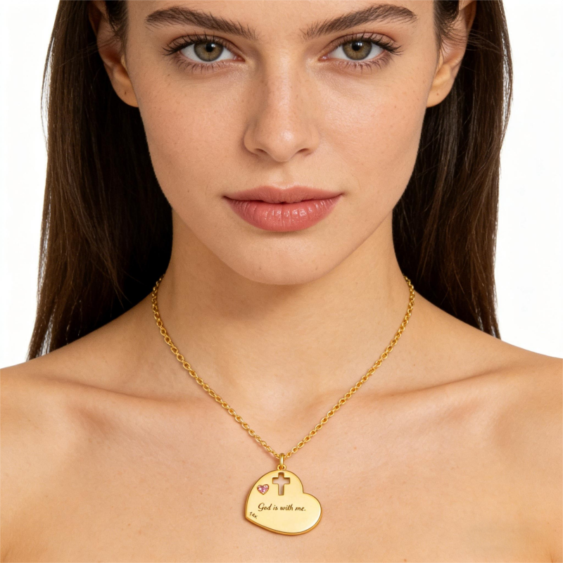 Collar con colgante de cruz y circonita cúbica grabable en oro blanco de 10 quilates-3