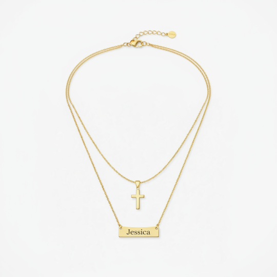 10K-Gold-Halskette mit Gravur für Damen – Kreuzschmuck
