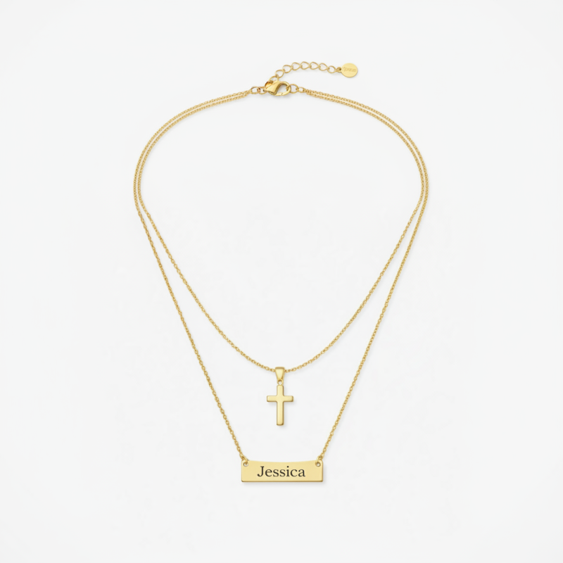 Collier croix pour femme en or 10 carats personnalisable par gravure-1