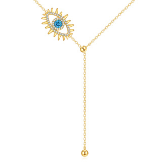 10K Gold Cubic Zirconia Evil Eye Adjustable Y Necklace-9