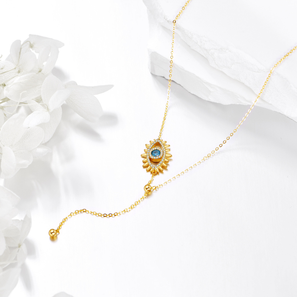 10K Gold Cubic Zirconia Evil Eye Adjustable Y Necklace-3