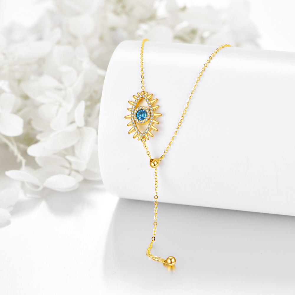 10K Gold Cubic Zirconia Evil Eye Adjustable Y Necklace-4