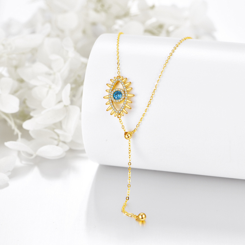 10K Gold Cubic Zirconia Evil Eye Adjustable Y Necklace-4