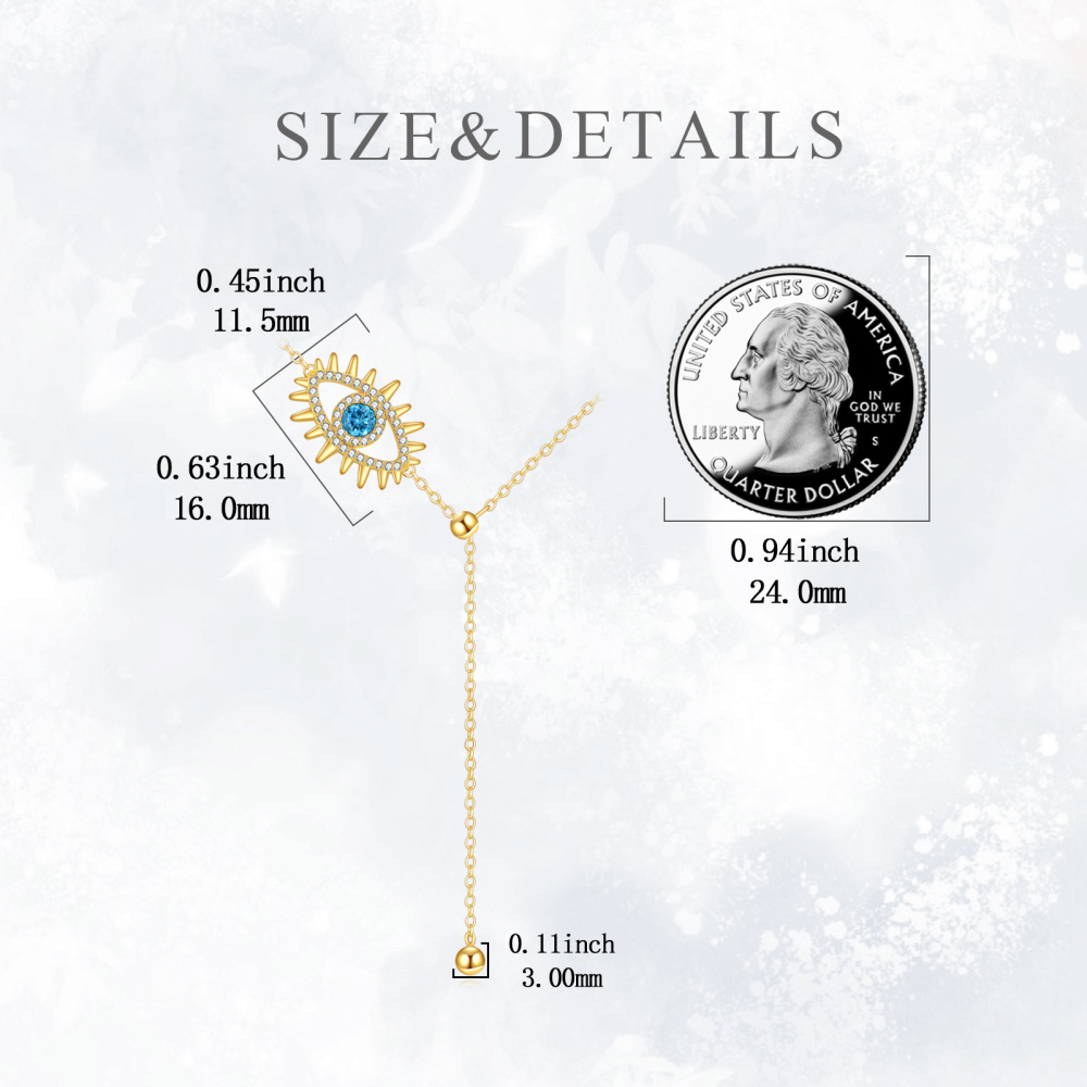 10K Gold Cubic Zirconia Evil Eye Adjustable Y Necklace-5