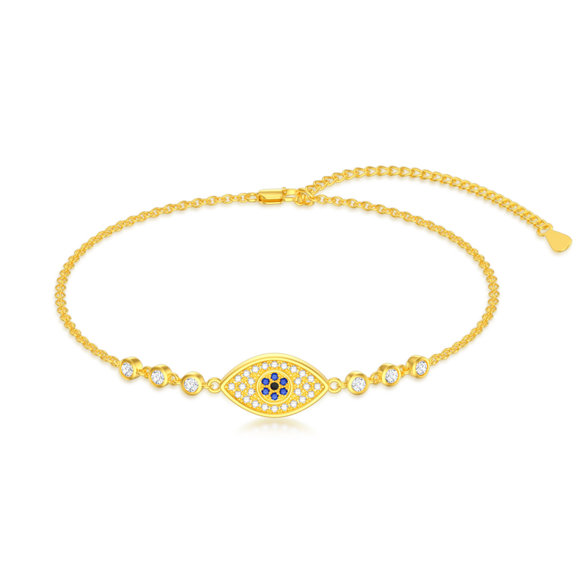 10K Gold Cubic Zirconia Evil Eye Charm Bracelet-1