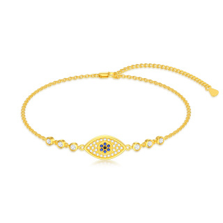 10K Gold Cubic Zirconia Evil Eye Charm Bracelet-4