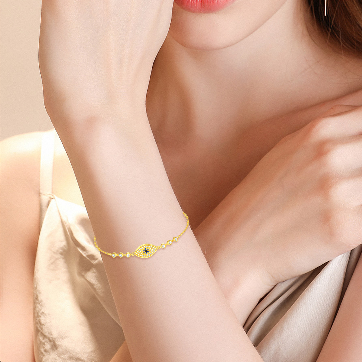 14 Karat Gold-Armband mit Anhänger „Böser Blick“ aus Zirkonia-2