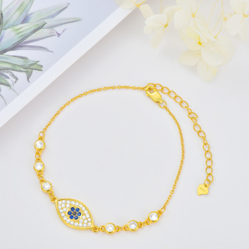 10K witgouden armband met kubieke zirkonia en boze oog bedel-3