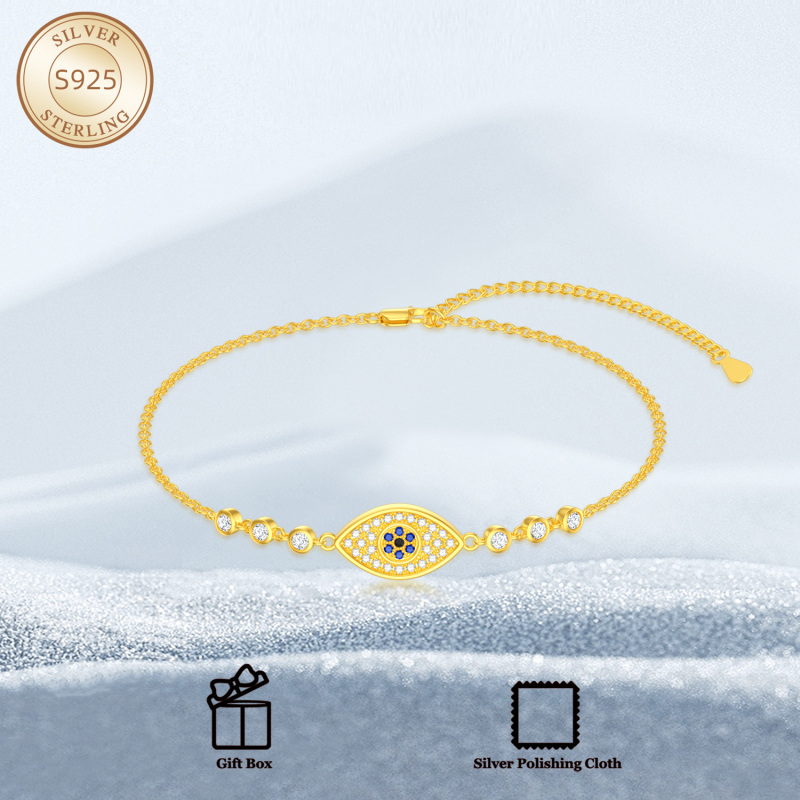 10K witgouden armband met kubieke zirkonia en boze oog bedel-4