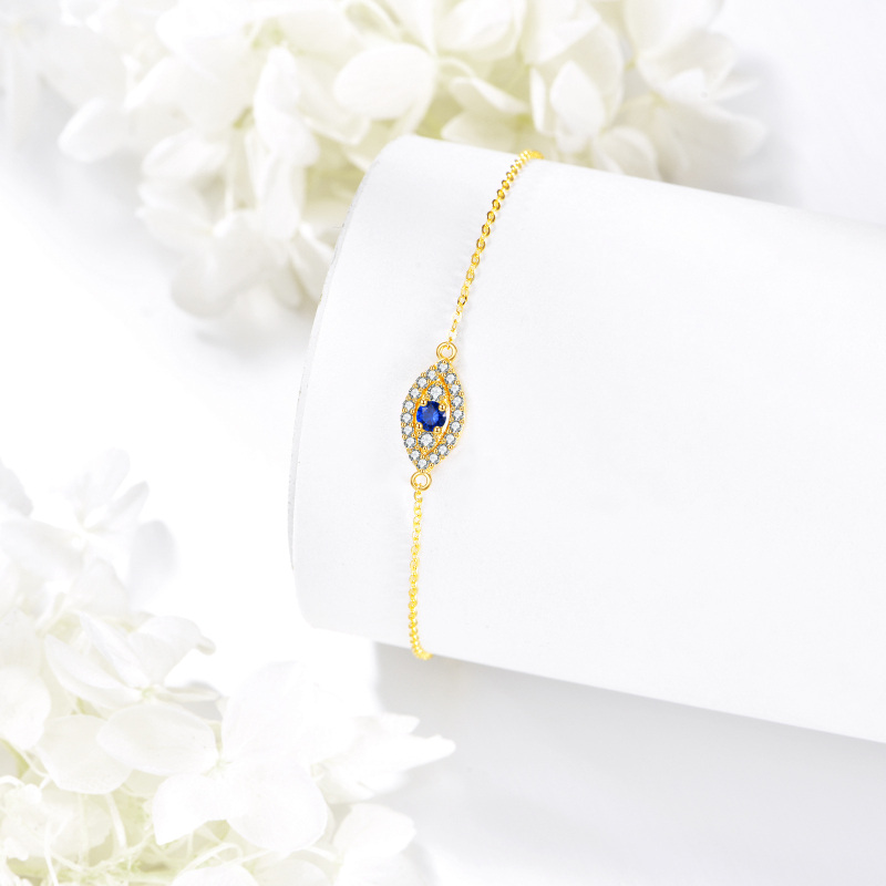 10K Gold Cubic Zirconia Evil Eye Charm Bracelet-4