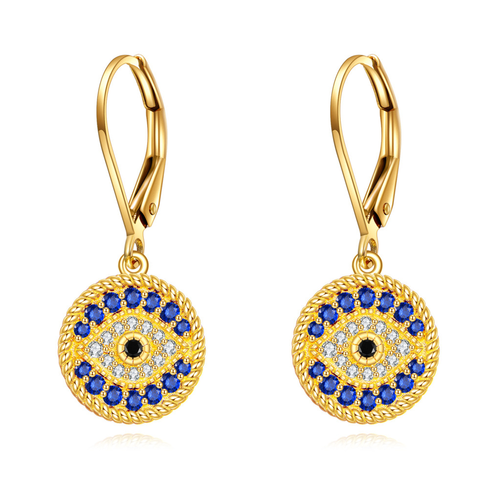 Boucles d'oreilles pendantes en or 14 carats avec zircone cubique et mauvais œil-1