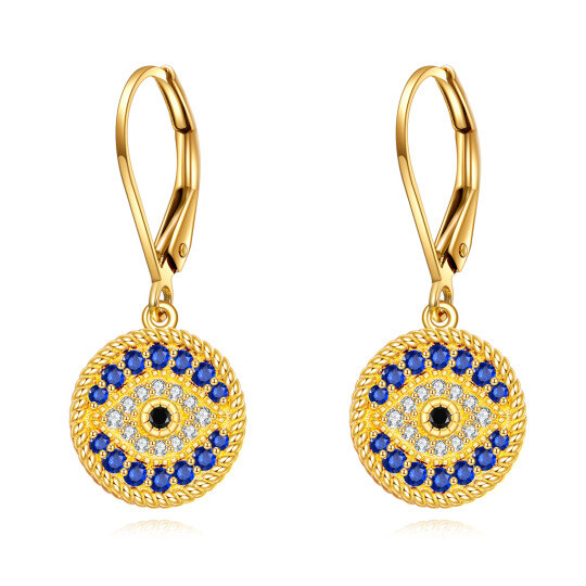 10K Gold Cubic Zirconia Evil Eye Drop Earrings