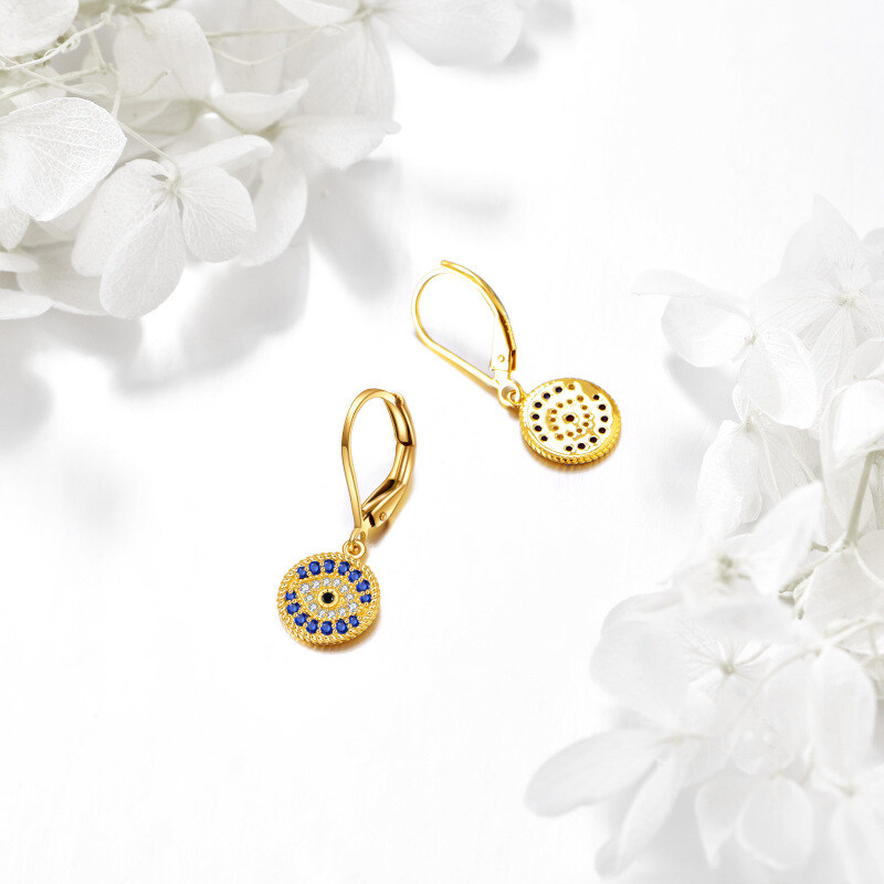 Orecchini pendenti con zirconi cubici in oro 10K e occhio malvagio-3