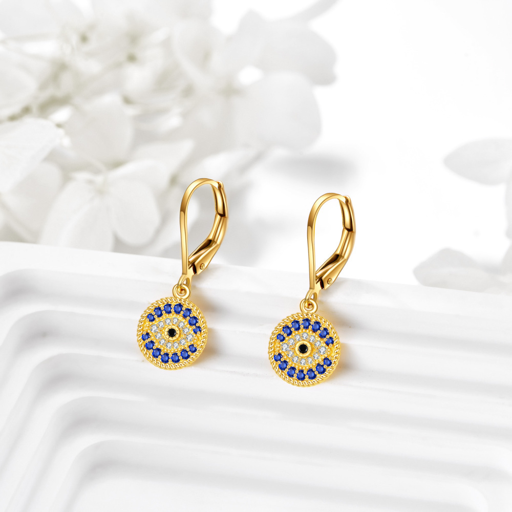 Boucles d'oreilles pendantes en or 14 carats avec zircone cubique et mauvais œil-4