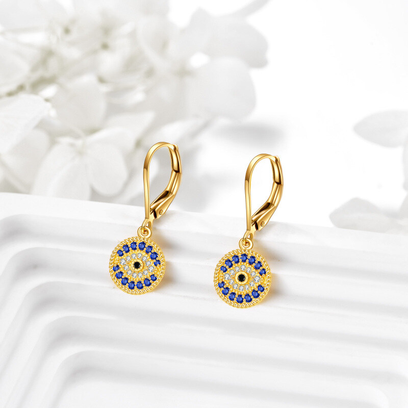 Orecchini pendenti con zirconi cubici in oro 10K e occhio malvagio-4