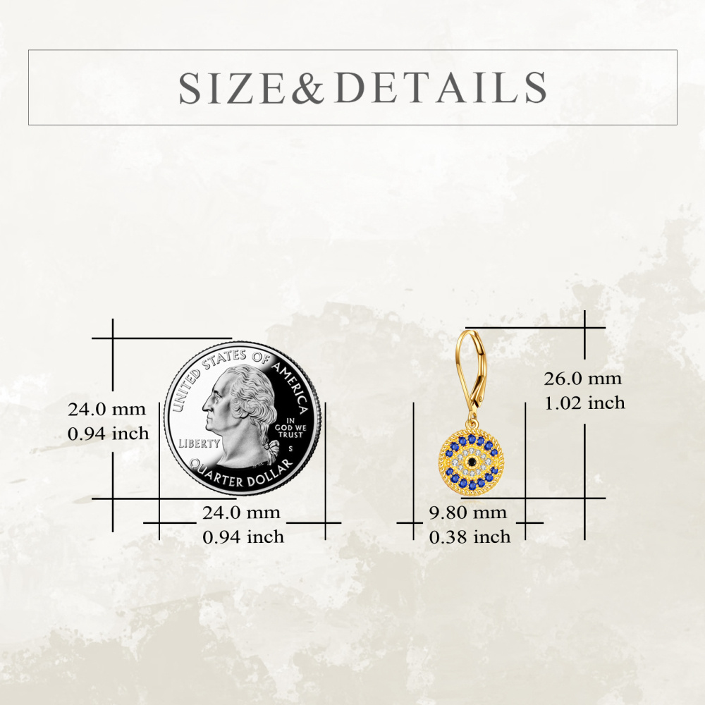 Boucles d'oreilles pendantes en or 14 carats avec zircone cubique et mauvais œil-6