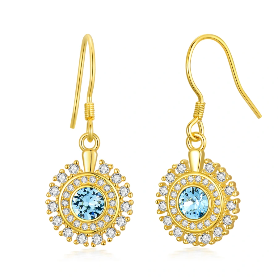 Boucles d'oreilles pendantes en argent sterling avec zircone cubique plaquée or jaune, motif mauvais œil-1