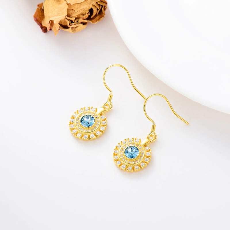 Sterling Silver with Yellow Gold Plated Cubic Zirconia Evil Eye Drop Earrings-3