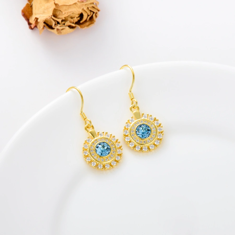 Sterling Silver with Yellow Gold Plated Cubic Zirconia Evil Eye Drop Earrings-4