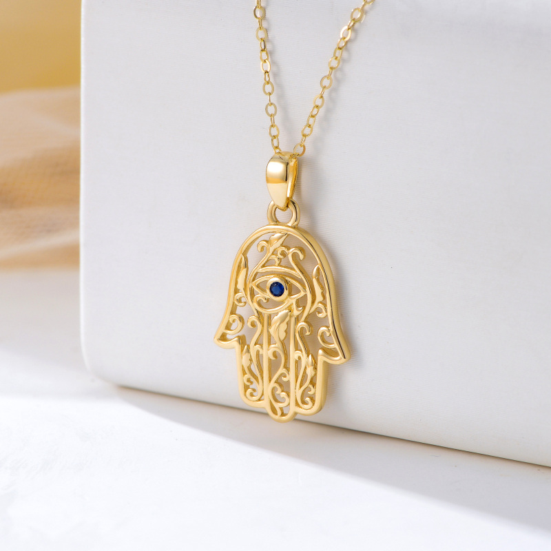 10K Gold Cubic Zirconia Evil Eye Hamsa Hand & Ivy Pendant Necklace-5