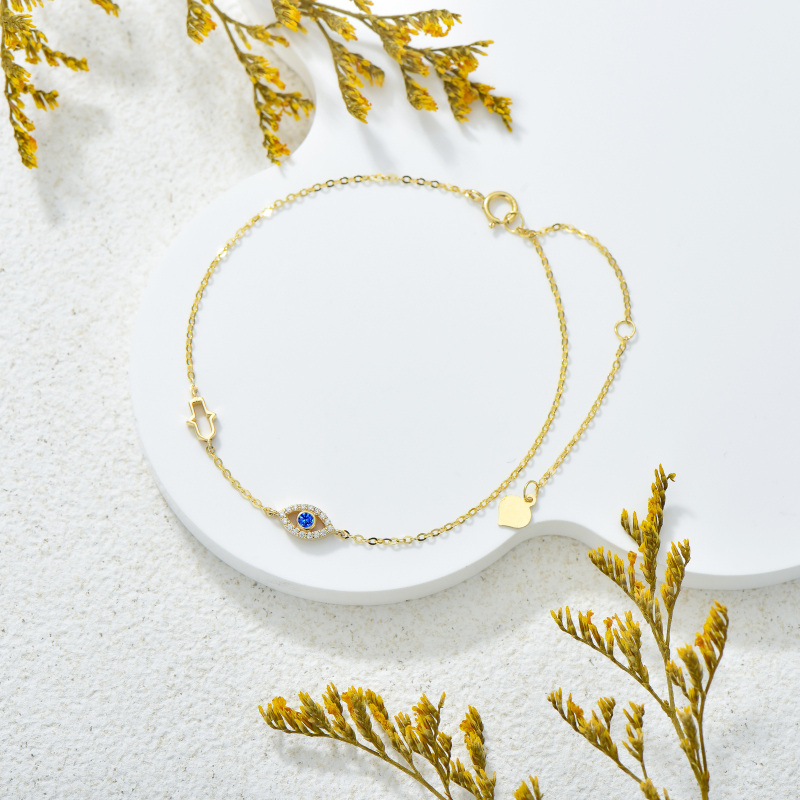 14K Gold Cubic Zirconia Evil Eye & Hamsa Hand Charm Bracelet-3