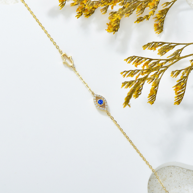 14K Gold Cubic Zirconia Evil Eye & Hamsa Hand Charm Bracelet-4