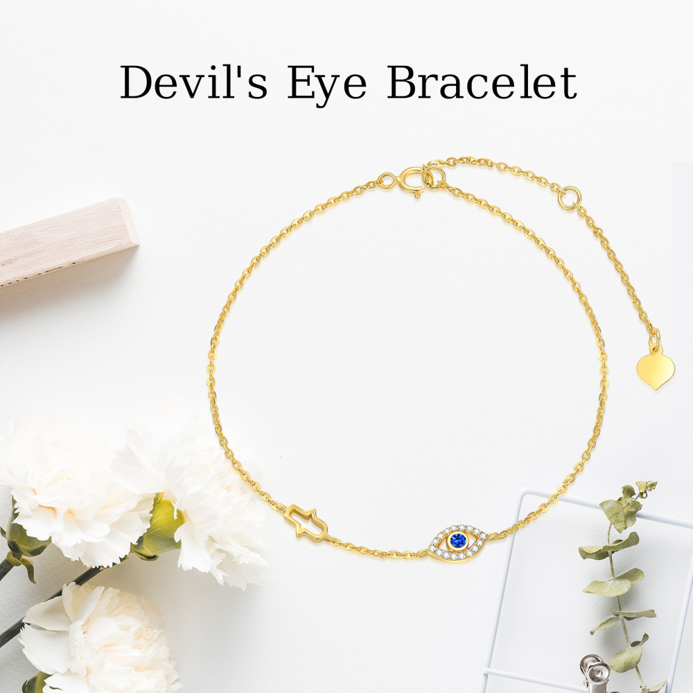 Bransoletka z 14-karatowego złota z cyrkoniami Evil Eye i zawieszką Hamsa-5