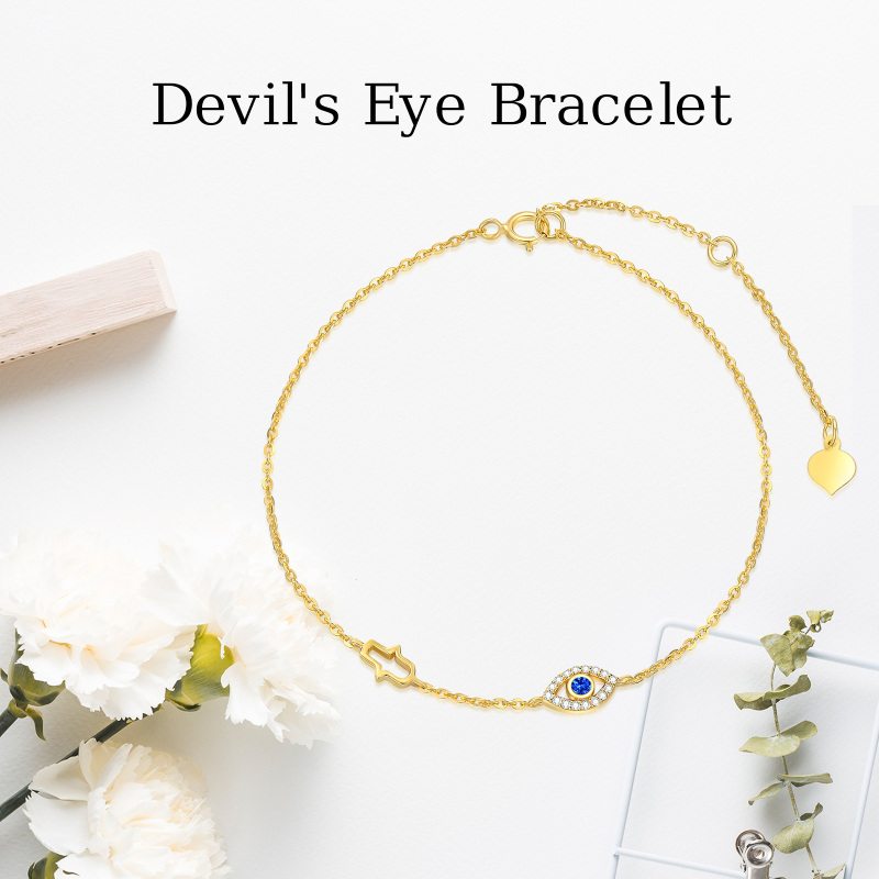 14K Gold Cubic Zirconia Evil Eye & Hamsa Hand Charm Bracelet-5